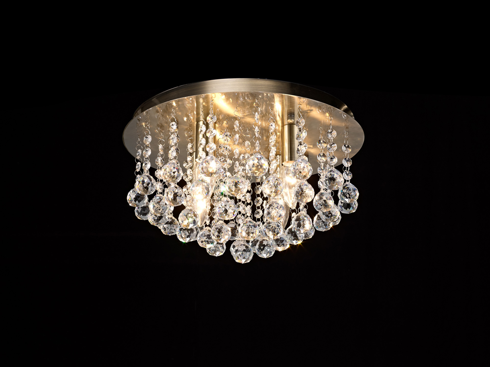 D0187  Acton Crystal Round Flush Ceiling 4 Light Antique Brass